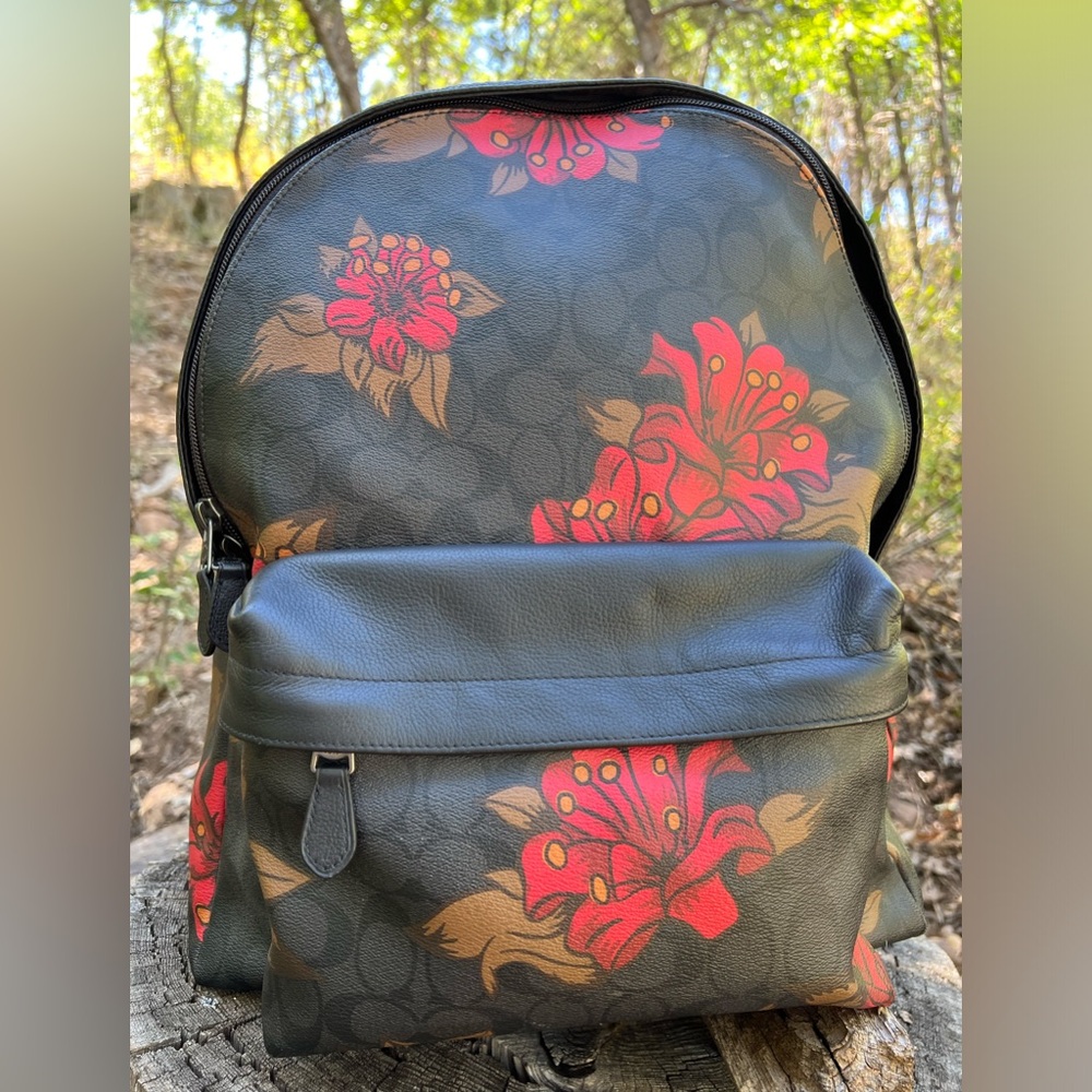 Coach "Charles" Backpack in Signature Canvas Hawaiian Lily Print 13 X 17 X 6
